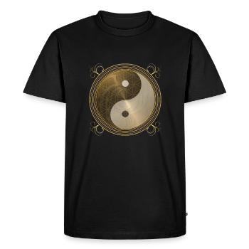 golden Dragon Yin Yang flower of live sun energy - Men's Premium Organic T-Shirt - black - Front - Nico (187cm)