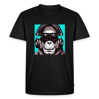 Singe écoutant de la musique avec des écouteurs - T-shirt Premium bio Homme - noir - Devant - Nico (187cm)