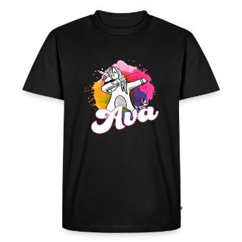AVA - Beautiful name with dabbing unicorn - Men's Premium Organic T-Shirt - black - Front - Nico (187cm)