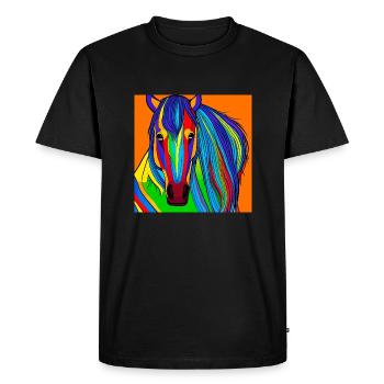 Illustration colorée d’un cheval - T-shirt Premium bio Homme - noir - Devant - Nico (187cm)