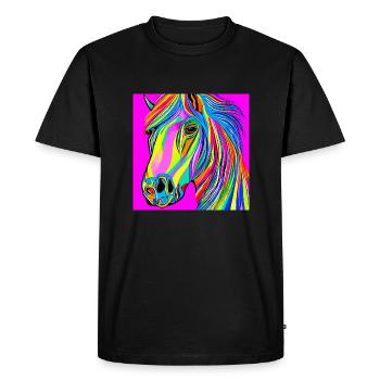 Illustration colorée d’un cheval - T-shirt Premium bio Homme - noir - Devant - Nico (187cm)
