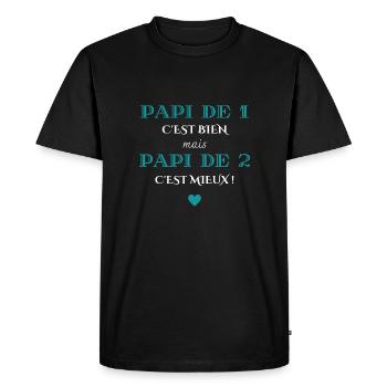 papi de 1 c'est bien mais de 2 c'est mieux - T-shirt Premium bio Homme - noir - Devant - Nico (187cm)