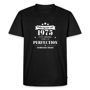 fabriquée en 1975 - T-shirt Premium bio Homme - noir - Devant - Nico (187cm)