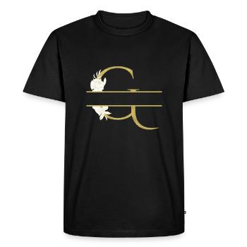 lettre g doré floral personnalisé - T-shirt Premium bio Homme - noir - Devant - Nico (187cm)