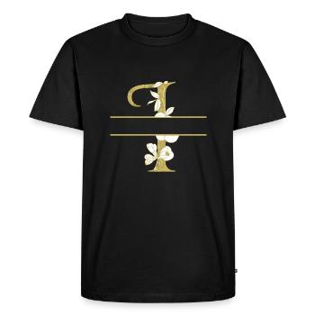lettre i doré floral personnalisé - T-shirt Premium bio Homme - noir - Devant - Nico (187cm)