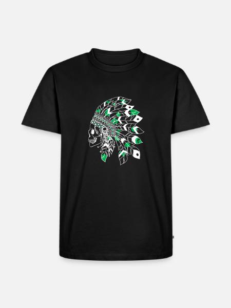 skull with white and green Indian headdress - Men's Premium Organic T-Shirt - black