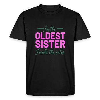 Je suis la sœur aînée je fais les règles - T-shirt Premium bio Homme - noir - Devant - Nico (187cm)