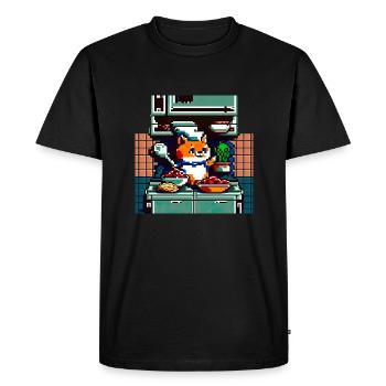 8 bit cuisine chat domestique avec cuillère en bois dans la cuisine - T-shirt Premium bio Homme - noir - Devant - Nico (187cm)
