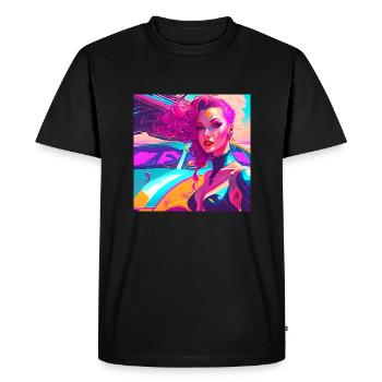 Femme devant une voiture de sport 1 - T-shirt Premium bio Homme - noir - Devant - Nico (187cm)