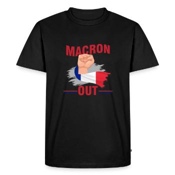 macron out Grève 2023 anti retraire à 64 ans - T-shirt Premium bio Homme - noir - Devant - Nico (187cm)