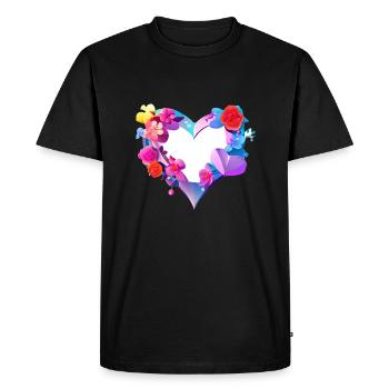 Saint-Valentin Fête des mères Mariage Amoureuse Fiançailles - T-shirt Premium bio Homme - noir - Devant - Nico (187cm)