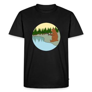 Ours pêcheur - T-shirt Premium bio Homme - noir - Devant - Nico (187cm)