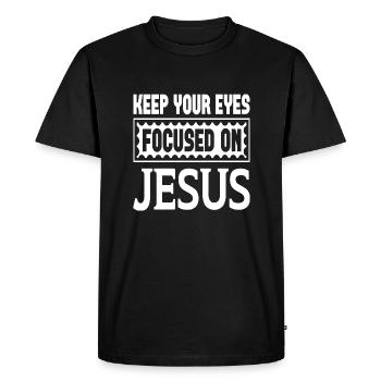 Keep Your Eyes Focused On Jesus - Men's Premium Organic T-Shirt - black - Front - Nico (187cm)