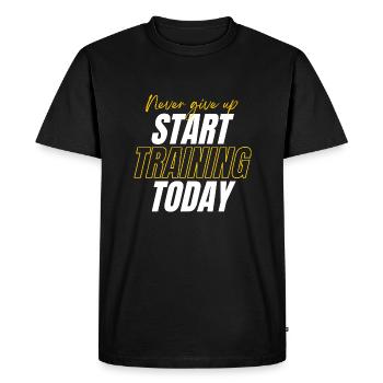 Never Give Up - Motivating Gift for Athletes - Men's Premium Organic T-Shirt - black - Front - Nico (187cm)