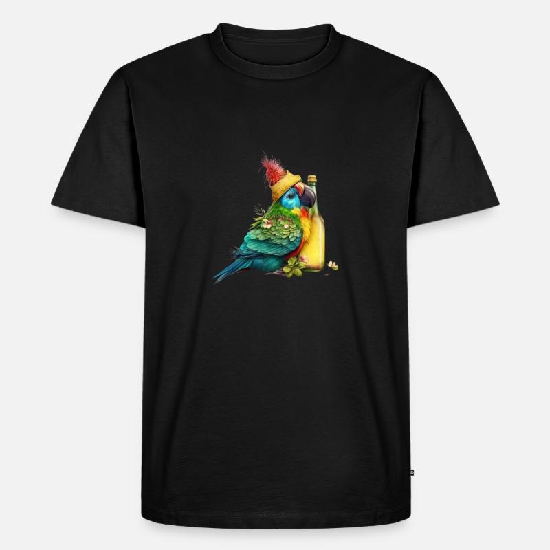 Papagei kuschelt mit Bier - Männer Premium Bio T-Shirt - Schwarz