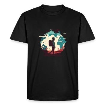 L’envie de voyager, les avions dans le ciel et les randonneurs - T-shirt Premium bio Homme - noir - Devant - Nico (187cm)