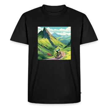 Un cycliste sur route gravit la montagne en France - T-shirt Premium bio Homme - noir - Devant - Nico (187cm)