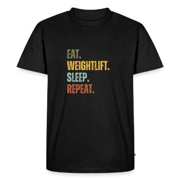 EAT WEIGHTLIFT SLEEP REPEAT - Men's Premium Organic T-Shirt - black - Front - Nico (187cm)