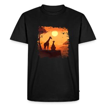 Giraffe family enjoying a sunset - Men's Premium Organic T-Shirt - black - Front - Nico (187cm)