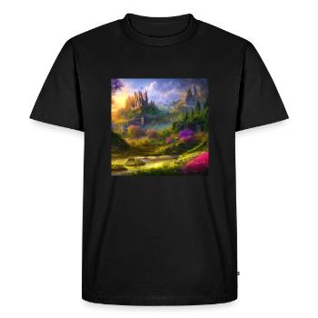 Painting of a fantasy landscape at sunrise - Men's Premium Organic T-Shirt - black - Front - Nico (187cm)