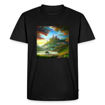 Painting of a fantasy landscape at sunrise - Men's Premium Organic T-Shirt - black - Front - Nico (187cm)