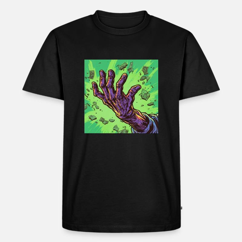 Zombiehand mit Geld - Männer Premium Bio T-Shirt - Schwarz