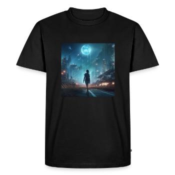 Fille marchant au clair de lune - T-shirt Premium bio Homme - noir - Devant - Nico (187cm)