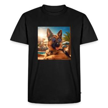 Berger allemand avec des lunettes de soleil en vacances au bord de la piscine - T-shirt Premium bio Homme - noir - Devant - Nico (187cm)