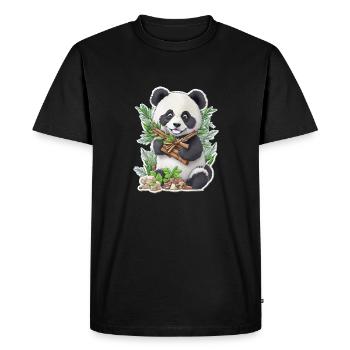 Panda bear eats bamboo - Men's Premium Organic T-Shirt - black - Front - Nico (187cm)