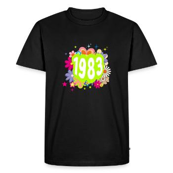 Year 1983 anniversary Floral Groovy - Men's Premium Organic T-Shirt - black - Front - Nico (187cm)