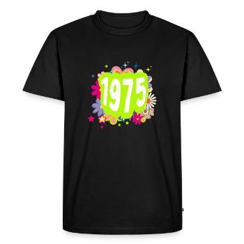 Année 1975 anniversaire Groovy floral - T-shirt Premium bio Homme - noir - Devant - Nico (187cm)