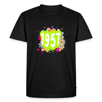 Année 1957 anniversaire Groovy floral - T-shirt Premium bio Homme - noir - Devant - Nico (187cm)