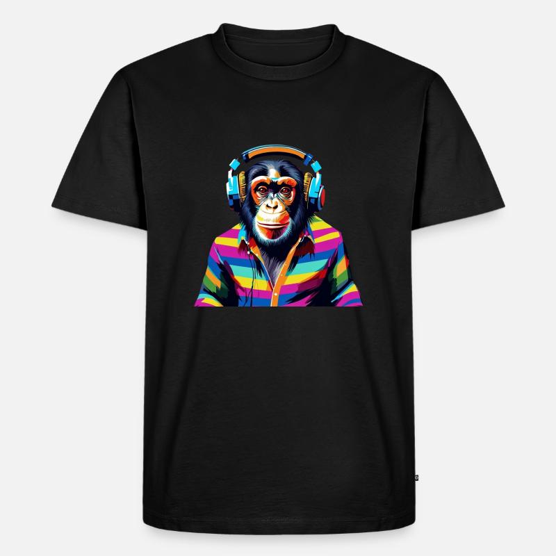 DJ Schimpansen bunt - Männer Premium Bio T-Shirt - Schwarz