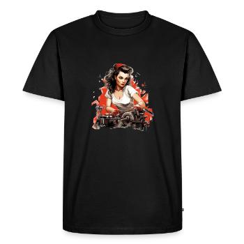 Pinup aurélia mécanicienne - T-shirt Premium bio Homme - noir - Devant - Nico (187cm)