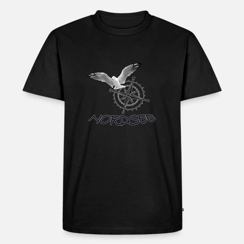 Nordsee - Möwe mit Kompass - Männer Premium Bio T-Shirt - Schwarz