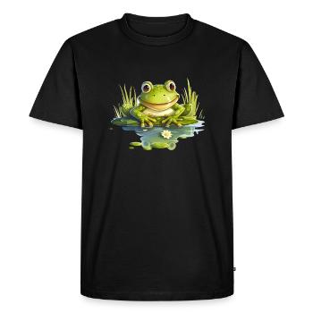 Une drôle de grenouille assise sur le rivage - T-shirt Premium bio Homme - noir - Devant - Nico (187cm)