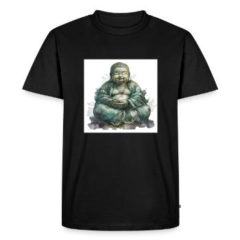 Radiant Bliss: The Smiling Buddha - Men's Premium Organic T-Shirt - black - Front - Nico (187cm)