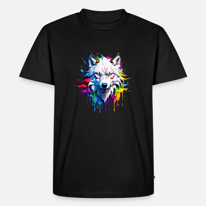 Bunter Wolf - Männer Premium Bio T-Shirt - Schwarz