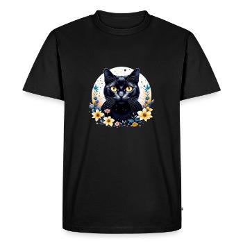 Chat avec des fleurs et des étoiles - T-shirt Premium bio Homme - noir - Devant - Nico (187cm)