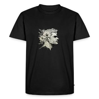 PROFILE FACE WITH FLOWERS minimalist / LINEART - Men's Premium Organic T-Shirt - black - Front - Nico (187cm)