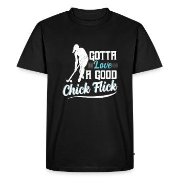 Gotta Love A Good Chick Flick Field Hockey Player - Men's Premium Organic T-Shirt - black - Front - Nico (187cm)