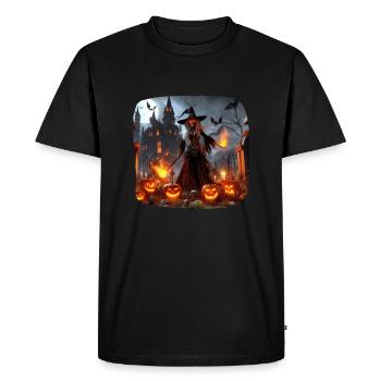 Witch Skeleton Castle Fire Pumpkins Fear - Men's Premium Organic T-Shirt - black - Front - Nico (187cm)