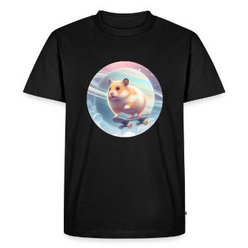Hamster qui fait du skateboard dans l'espace - T-shirt Premium bio Homme - noir - Devant - Nico (187cm)