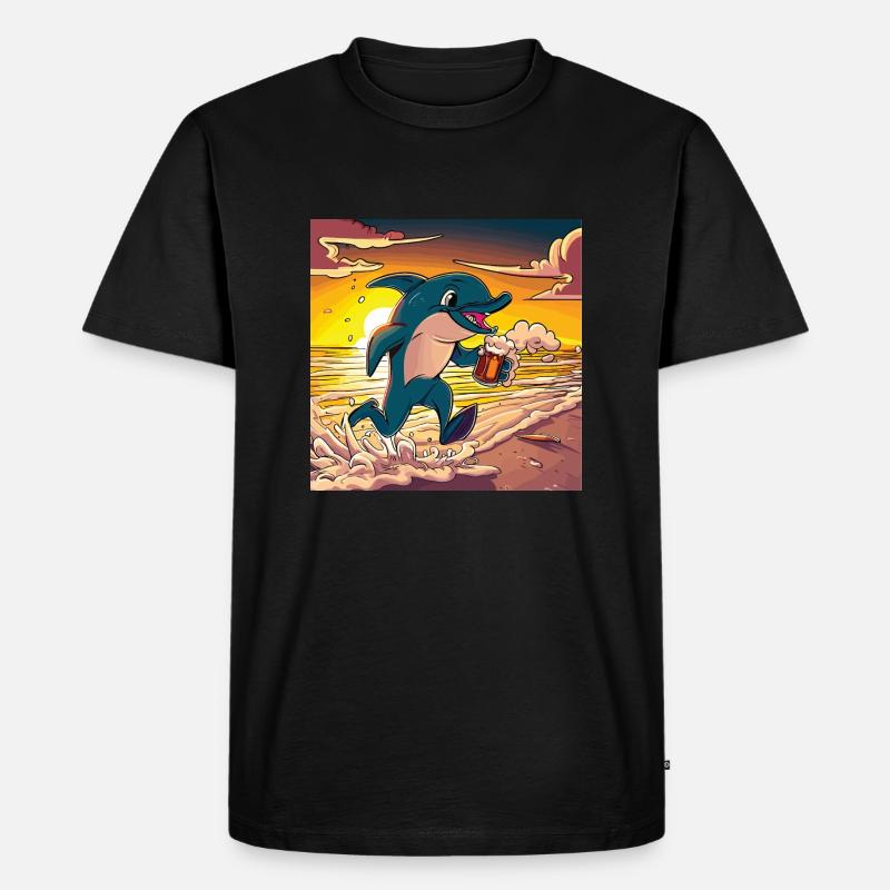 Delfin mit Bier - Männer Premium Bio T-Shirt - Schwarz