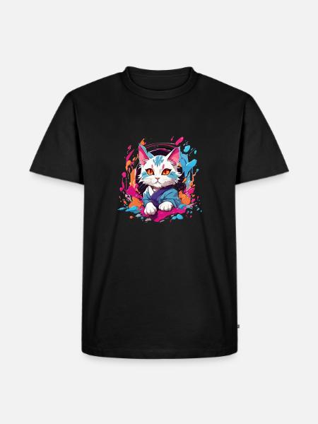 Bunte Katze - Männer Premium Bio T-Shirt - Schwarz