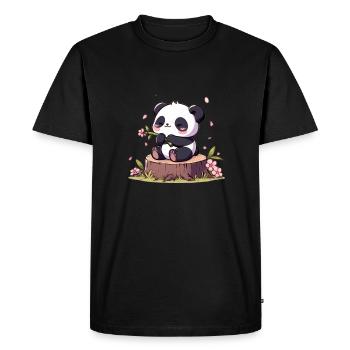 Panda on tree stump - Men's Premium Organic T-Shirt - black - Front - Nico (187cm)