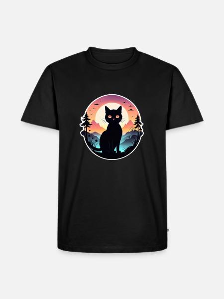 Cat Landscape and Sunset - Men's Premium Organic T-Shirt - black