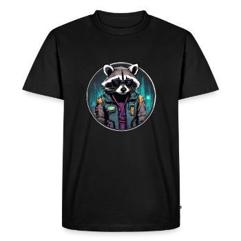 Raton laveur en tenue et atmosphère cyberpunk - T-shirt Premium bio Homme - noir - Devant - Nico (187cm)