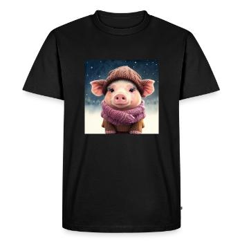 Porcelet mignon avec un must et une écharpe dans la neige - T-shirt Premium bio Homme - noir - Devant - Nico (187cm)