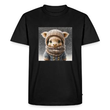 Animal d’hiver mignon avec des vêtements dans la neige - T-shirt Premium bio Homme - noir - Devant - Nico (187cm)